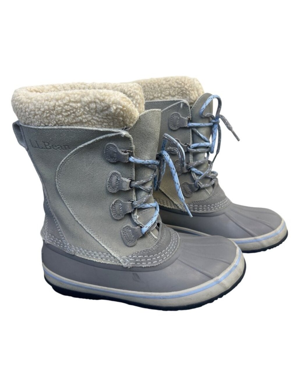 L.L.Bean Women's 7M Winter Duck Boots Gray Suede Waterproof Sherpa Lined Outdoor